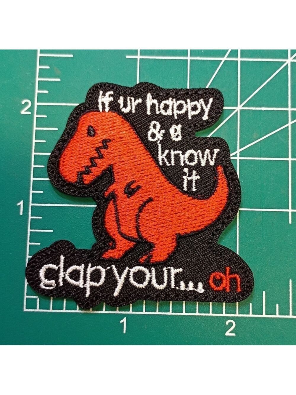 2/$10 Can't Clap Red Dinosaur Embroidered Patch